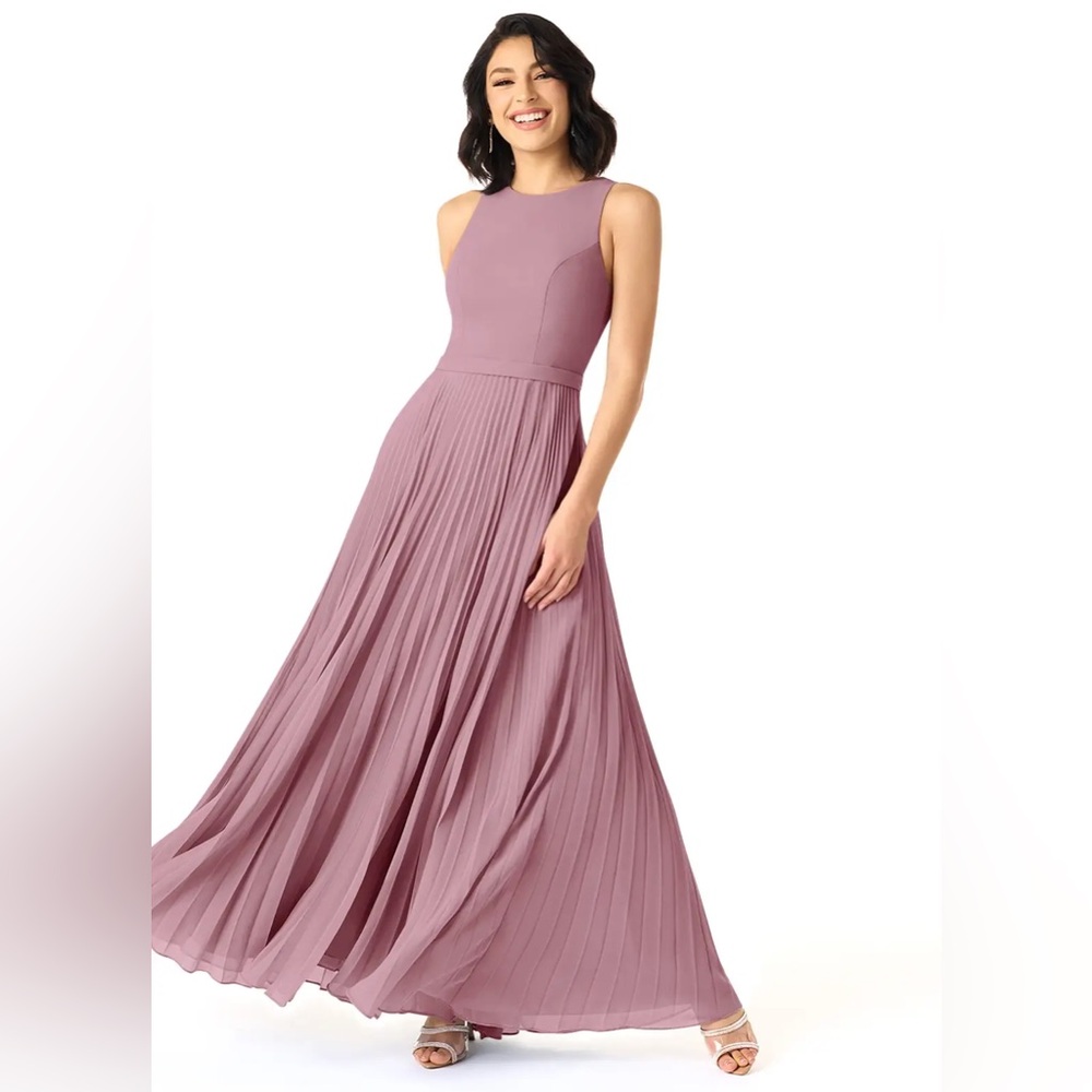 AZAIZIE Lindie Vintage Mauve A-Line Scoop Pleated Chiffon Maxi Dress | A4‎